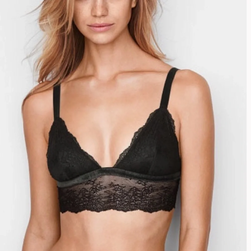 Victoria’s Secret | Longline Lace Velvet Bralette Black Plunge V Neck